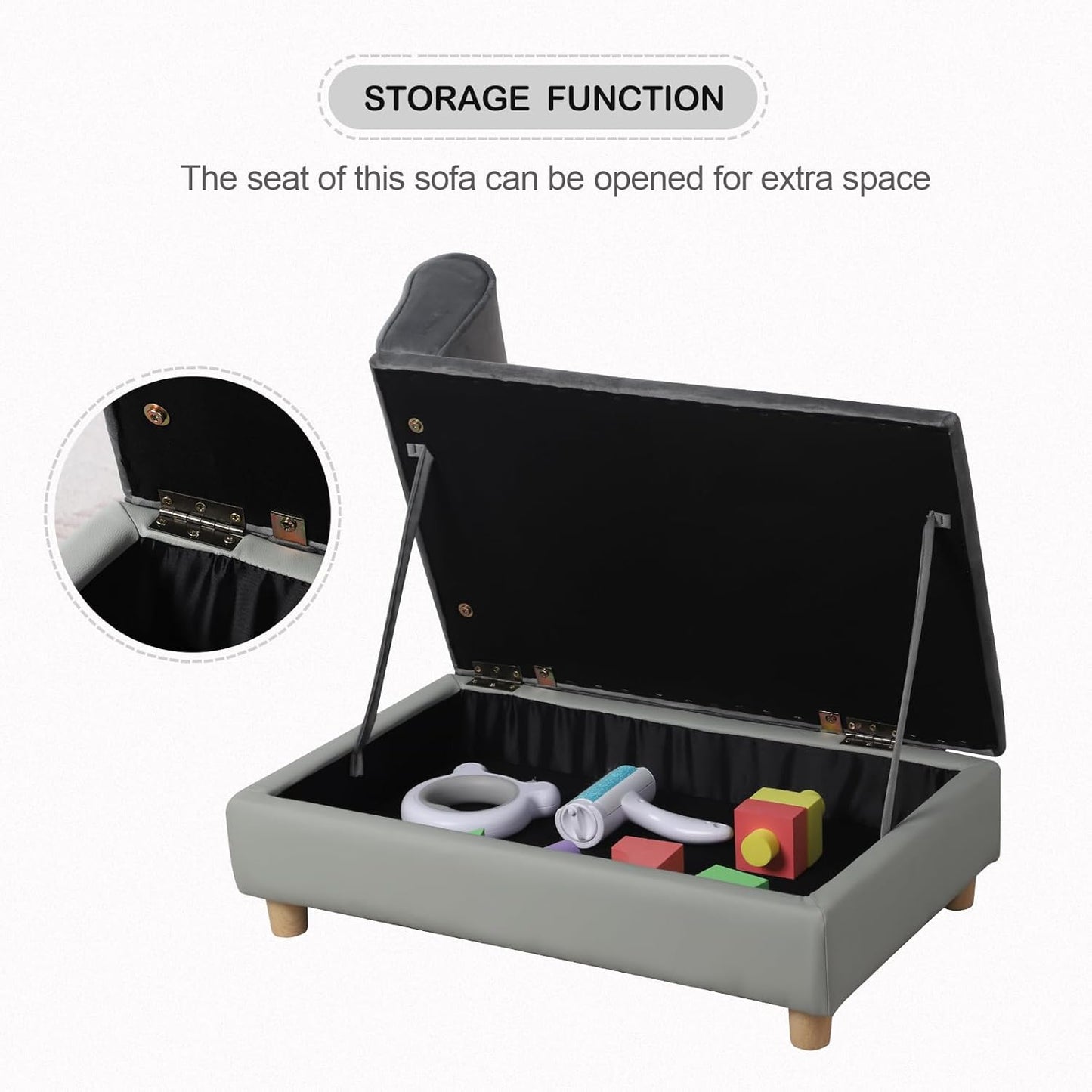 Pet Bed Sofa, Puppy Bed with Storage, Small Dog Couch with Removable & Washable Cushion, Comfy Pet Couch Bed for Cats & Puppy (Gray)