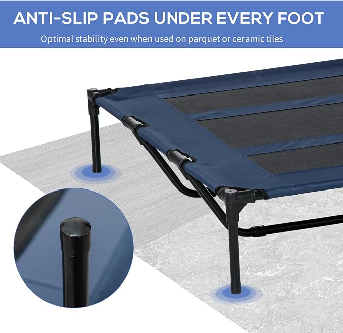 PawHut XL Elevated Dog Bed Outdoor Raised Dog Bed w/Carry Bag Dark Blue | Portable Pet Cot, Metal Frame, Breathable Mesh, Indoor and Outdoor
