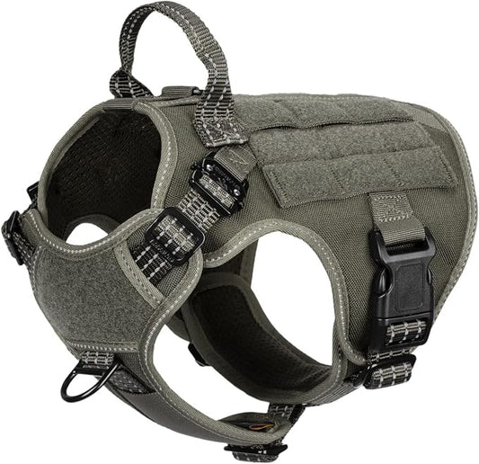 ICEFANG Tactical Dog Harness for Small Dogs,Reflective No Pull Dog Vest | with Control Handle,Adjustable,Front Hook,2 Leash Clips,Soft Padded,MOLLE Panel,Green,Small