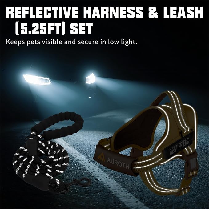 AUROTH Dog Harness and Leash Set Small Sized Dog, No Pull Escape Proof Vest | with Leash Clips, LED light clip, Breathable Mesh Padded No Choke, Easy Walking and Training, Turmeric, Small
