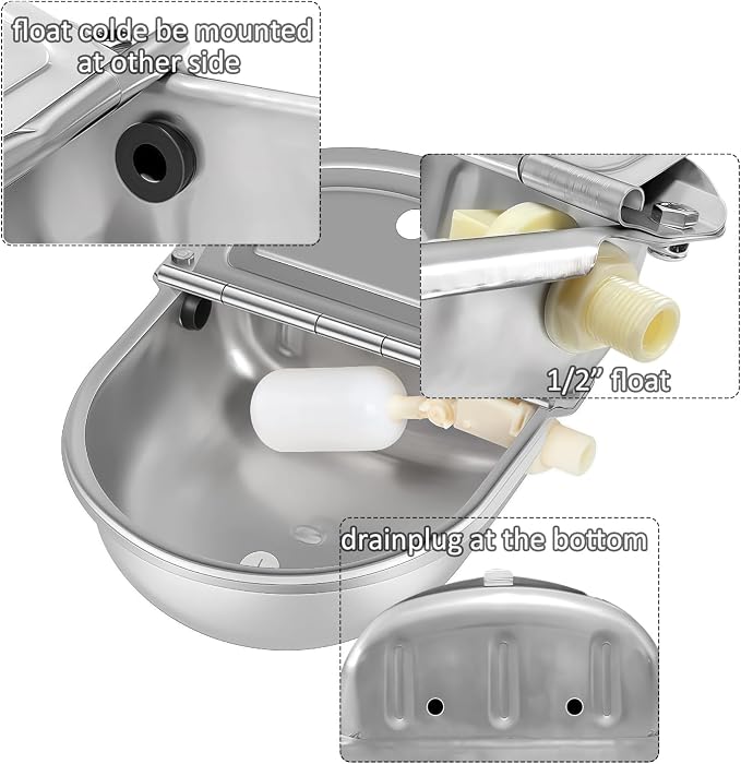 Automatic Water Dispenser for Dogs and Cats - Stainless Steel Dog Water Bowl Dispenser Outdoor Large Pets Waterer Feeder for Poultry and Livestock