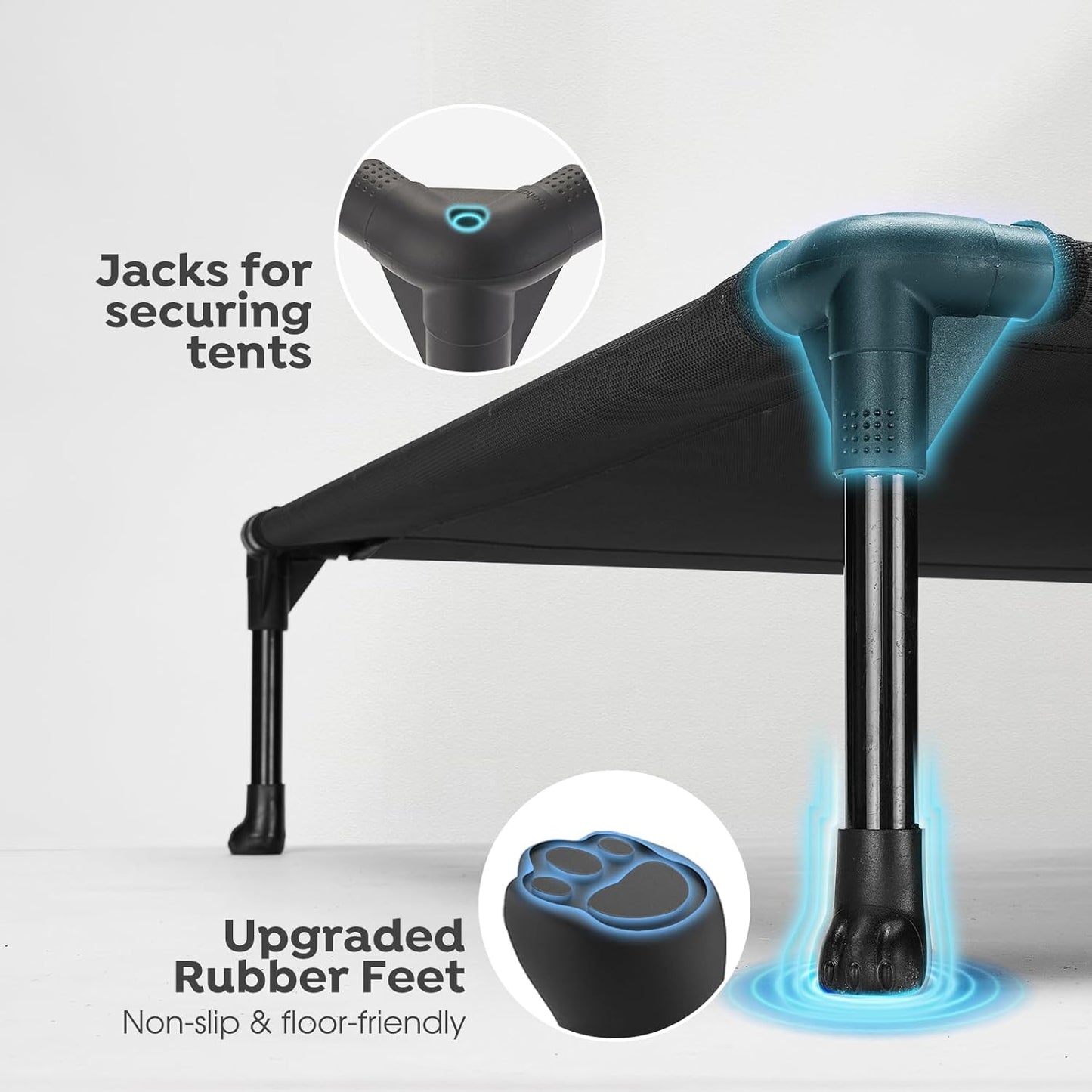 Veehoo Portable Raised Dog Cot, Cooling Elevated Pet Bed with Washable & Breathable Mesh, No-Slip Feet, Durable Dog Cot for Large Dogs, 42" x 30", Black