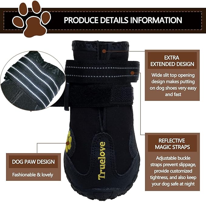 Expawlorer Dog Shoes for Large Dogs, Dog Shoes for Hot Pavement Hiking Walking, Anti-Slip Rugged Sole,Waterproof Dog Booties for Outdoor Rain Days, All Weather Dog Boots & Paw Protectors (Black)