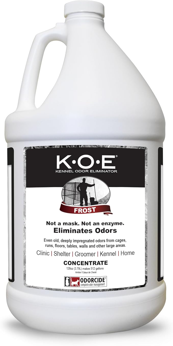 Odorcide K.O.E Kennel Odor Eliminator Concentrate – For Cages, Runs & More – For Home & Kennel w/Safe, Non-Enzymatic Formula - Frost Scent -128 oz