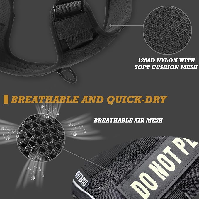 Tactical Dog Harness for Medium and Large Breeds, Air Dog Vest No Pull with Reflective Do Not Pet Patches, Breathable Dog Molle Vests for Training Walking Hunting Black