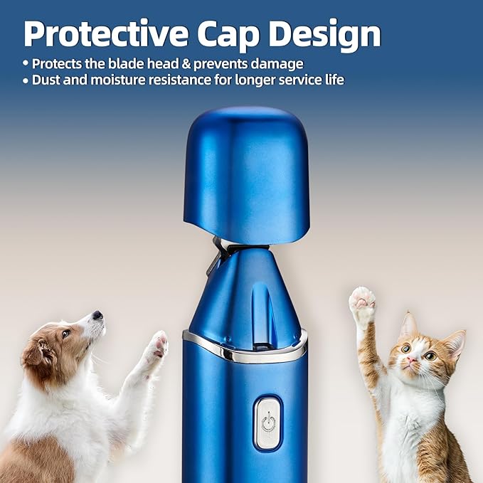 Dog Paw Trimmer, Low-Noise Dog Clippers for Grooming, 20mm-Blade Electric Pet Hair Trimmer with LED Light, Protective Cap, Rechargeable Pet Paw Grooming Clippers for Paws, Ears, Face, Jewel Blue