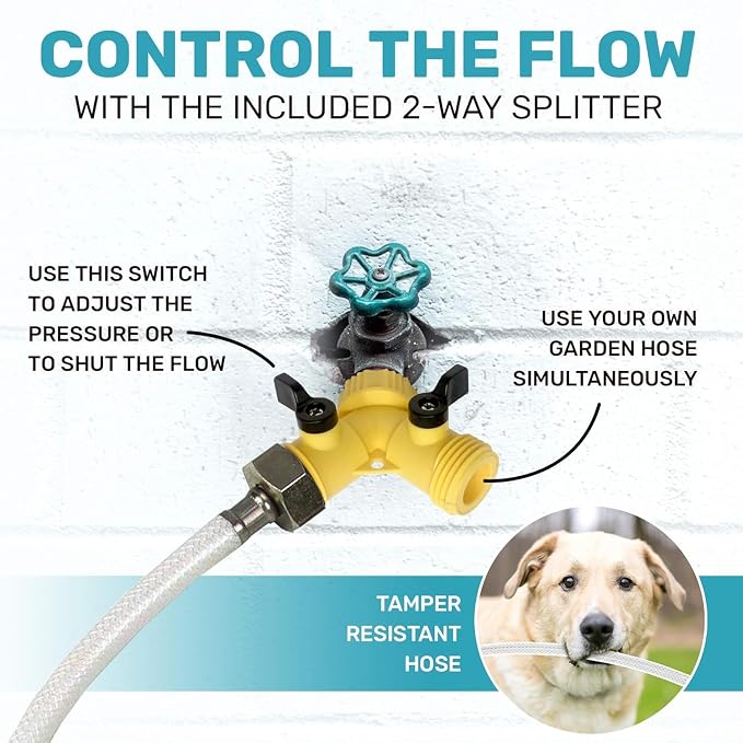 Scuddles Dog Sprinkler, Paw Activated Water Fountain, Outdoor Dog Water Sprinkler with Copper Valve, Easy Step-On Pedal, Perfect For Dogs to Stay Cool and Hydrated, Hose Attachment and Training Guide,