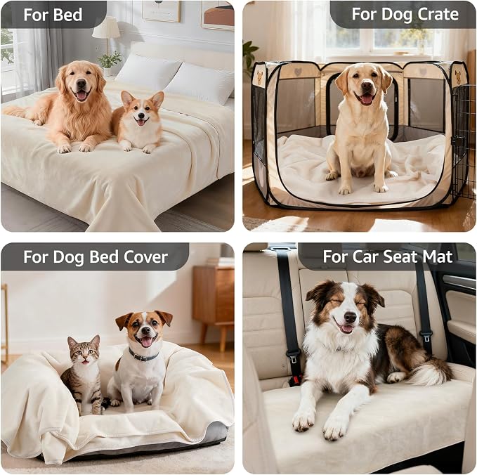 LOOBANI Waterproof Dog Blanket for Couch, Soft Couch Cover 50" x 60" Beige | Pet Blanket for Medium Large Dogs, Double Side Liquid-Proof, Reversible Flannel Bed Throw for Sofa, Travel, Hair Resistant