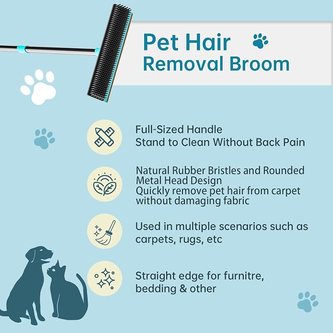 SOCCSO Carpet Rake Pet Hair Remover, 60" Long Rubber Broom, 3 Pack | Dog Cat Fur Remover, Carpet Scraper, Rug Rake, Scraper Brush, Carpet Brush, Carpet, Rugs, Car Mats, Couch, Pet Bed, Furniture
