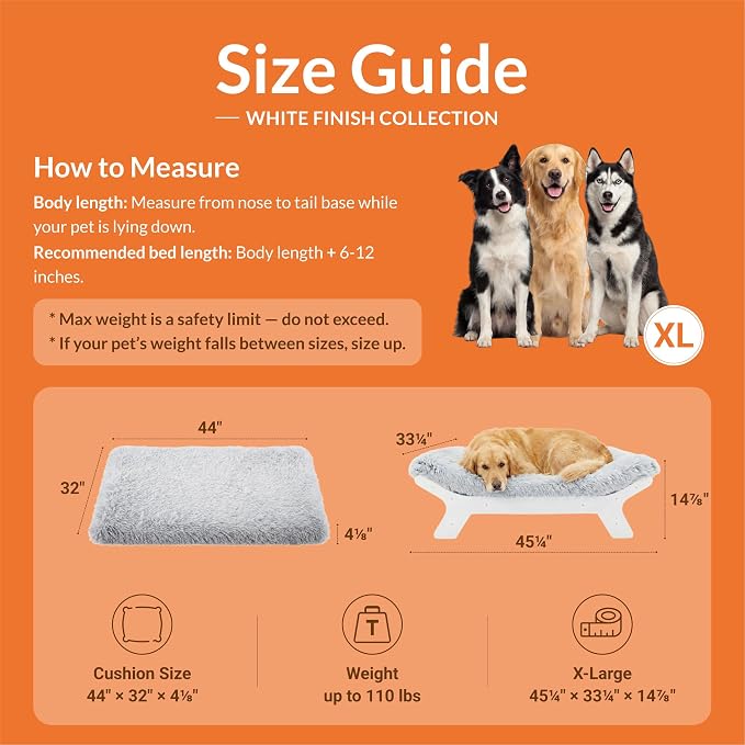 Elevated Wood Dog Bed Frame Mat Set, Whitecolor, X-Large | Raised Sturdy Attractive Dog Sofa Couch Furniture,110 lb