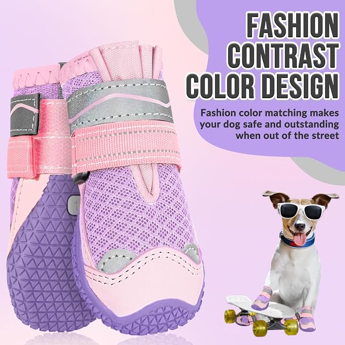 SlowTon Dog Shoes for Large Small Medium Dogs - Breathable Dog Boots for Summer Hot Pavement, Paw Protector for Outdoor Walking Winter Snow, Anti-Slip Rubber Dog Booties for Hardwood Floor (PI, 7)