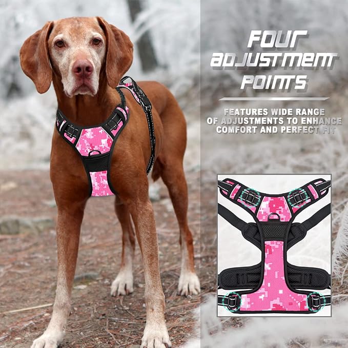 BARKBAY Dog Harness No Pull for Small Sized Dog Front Back Clips,Dog Vest | Soft Padded No Choke With Handle,Easy On&Off,Adjustable Reflective For Walking Training Running(Pink Camo,S)