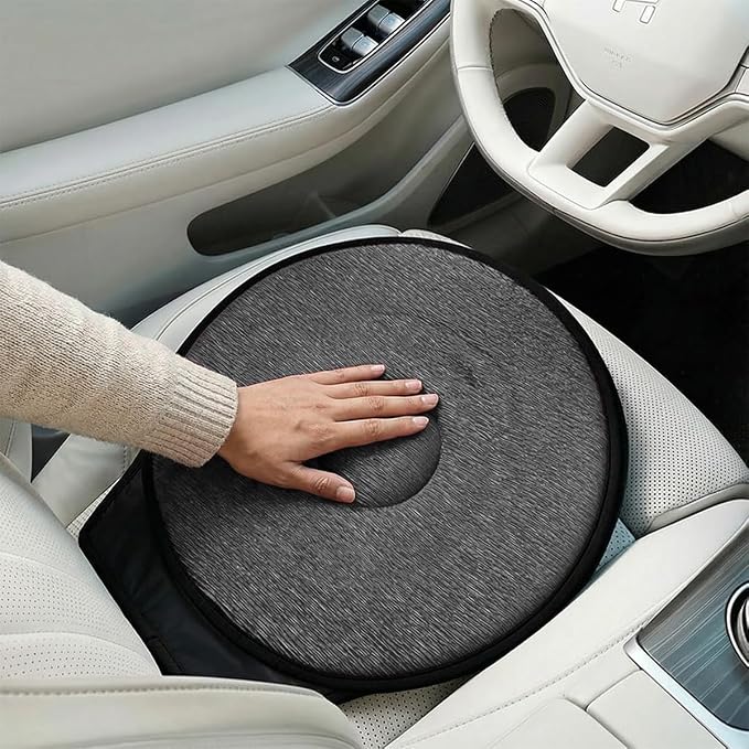 360 Degree Swivel Car Seat Cushion, Round Rotating Non Slip Vehicle Chair Pad for Elderly Support, Portable Removable Automotive Interior Seat Assist Pad, Universal for Sedan RV Truck (Grey)