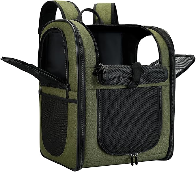 Apollo Walker Dog & Cat Carrier Backpack for 4-18lb Pets - Ventilated Safe Design with Padded Back Support, Breathable Mesh Pet Backpack for Hiking, Travel, Outdoor (Green)