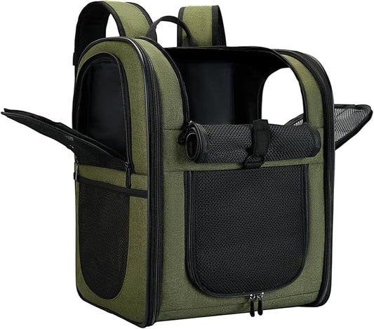 Apollo Walker Dog & Cat Carrier Backpack for 4-18lb Pets - Ventilated Safe Design with Padded Back Support, Breathable Mesh Pet Backpack for Hiking, Travel, Outdoor (Green)