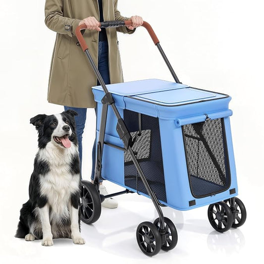MoNiBloom Pet Stroller for Medium to Large Dogs up to 66lb, Blue