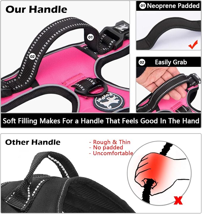 PoyPet No Pull Dog Harness Large with Front Clip & Neck Release Buckle | No Choke, Adjustable Vest, Reflective, Back Clip, Lockable, Soft Padded, Easy Control Handle for Walking Training, L, Pink