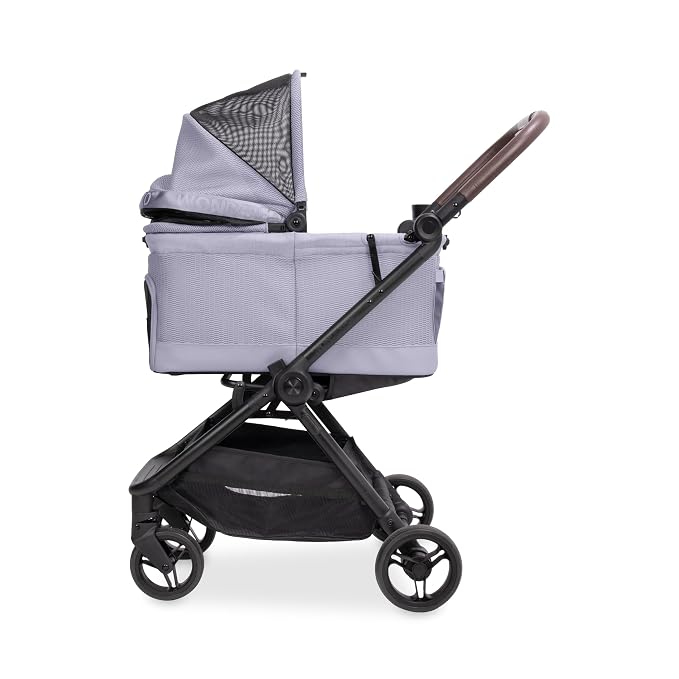 WonderFold Bella Pet Stroller - Autofold Design with Lightweight Aluminum Frame, Breathable Carriage Fabrics and Canopy, Safety Tethers & Easy-Clean Interior - Lilac