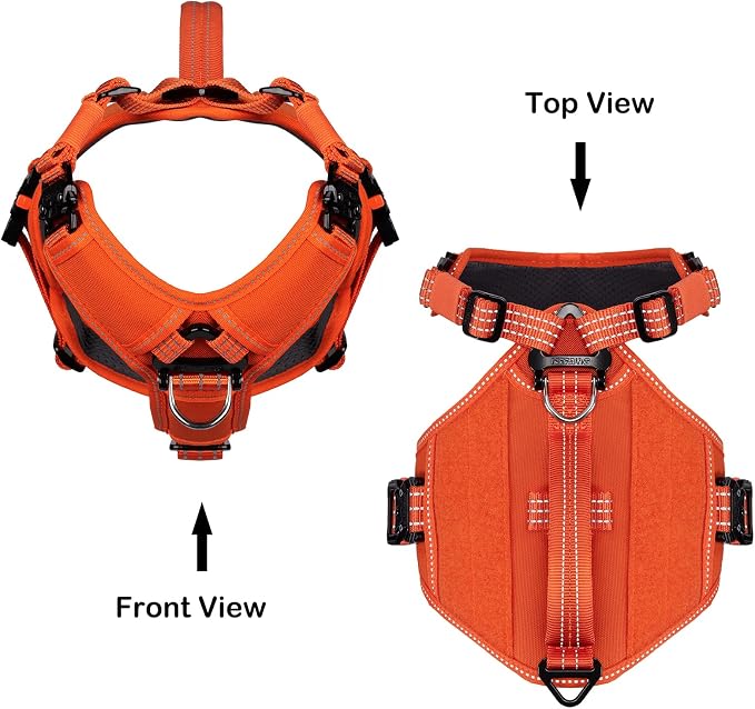 ICEFANG Quick-Moving Tactical Dog Harness for Small Dogs,No Pull Dog Vest | Control Handle,Reflective,Full Metal Buckles,Adjustable,Hook-and-Loop Panel,Soft Padded,Orange,Small