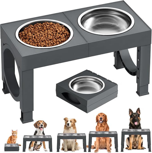 XIAZ Elevated Dog Bowls Large Breed Raised Dogs Bowl Stand Large/Medium Sized Dog Stainless Steel Food Water Bowl Stands 5 Heights Adjustable 9/11/12/14in Pet Feeder Dish Station