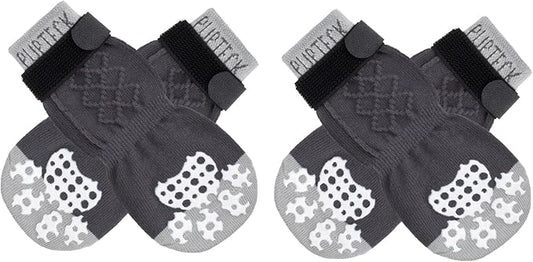 PUPTECK Anti-Slip Dog Socks with Double Sides Grips for Small Medium Large Dogs Hardwood Floors Prevents Licking, Dog Shoes for Hot Pavement Traction Control Paw Protector for Senior Dogs,Slate Grey L