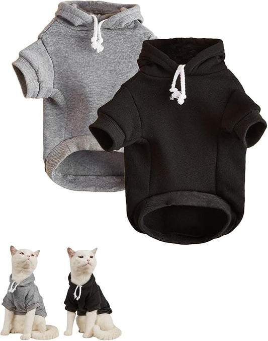 QWINEE Basic Dog Hoodie Sweatshirt Puppy Sweater Warm Cat Costumes Pet Clothes for Chihuahua Puppy Kitten Small Medium Dogs Black and Grey Small