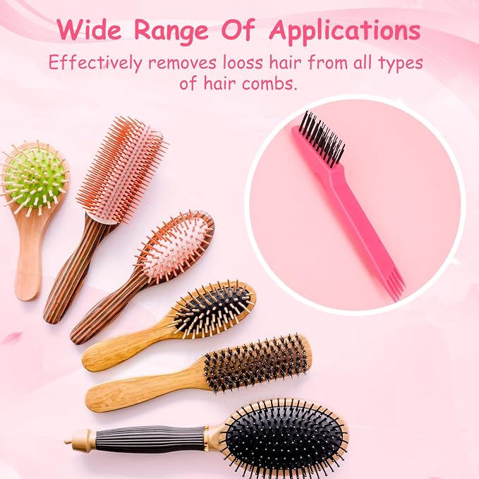 Yaomiao 2 Pcs Hair Brush Cleaner Tool 2-in-1, Pink and Purple Hairbrush Cleaner for Removing Hair Dust, Mini Comb for Removing Dirt, Home Salon Use