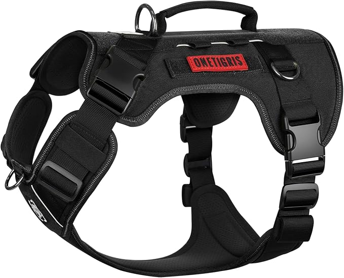 OneTigris No Pull Tactical Dog Harness for Medium Large Dogs | Reflective K9 Working Easy Control Vest – Adjustable Dog Harness with Hook & Loop Panels for Walking, Hiking & Training