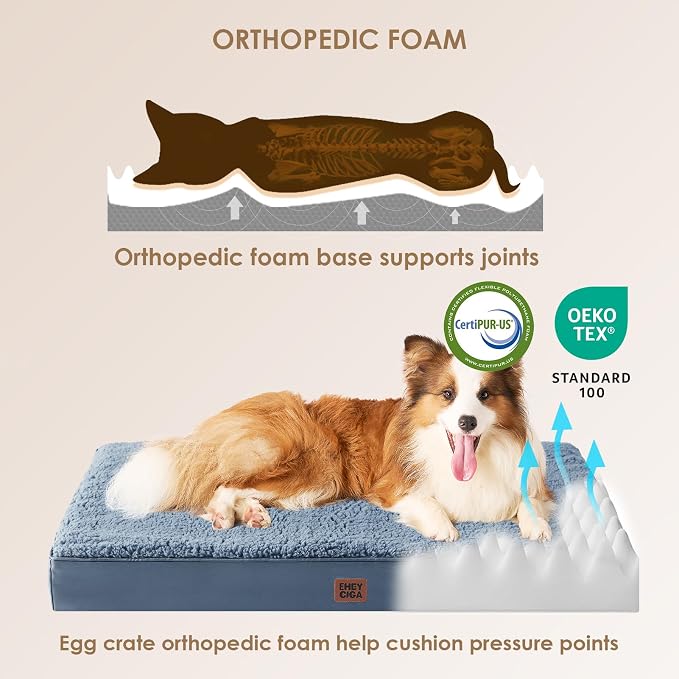 EHEYCIGA Orthopedic Dog Bed Extra Large with Removable Washable Cover, 47IN | Egg Crate Foam Support, Durable Oxford fabric, Non-Slip Bottom, Machine Washable, Soft Waterproof Plush Pet Bed Mat For Crate