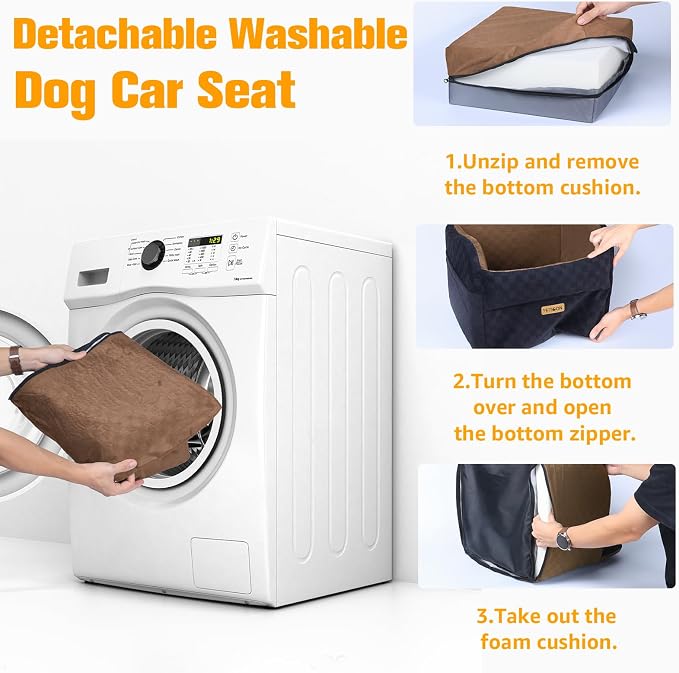 PETICON Waterproof Dog Car Seat for Small Medium Dogs, 5in Memory Foam | Pet Booster Seat for Dogs up to 35 lbs with Pockets, Detachable Washable Pet Carseat with Y-Shape Safety Belt