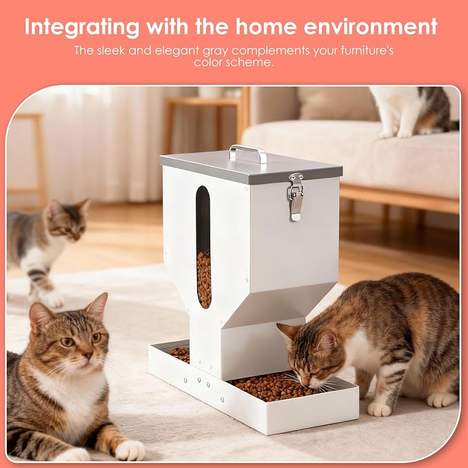 Gravity Cat Feeder 2 Cats - 12L Automatic Dual Cat Feeder | Outdoor Cat Feeder for Pet Cat Dogs, Sturdy Material, Lock design, Large Viewing Window, Portable, Easy to Clean