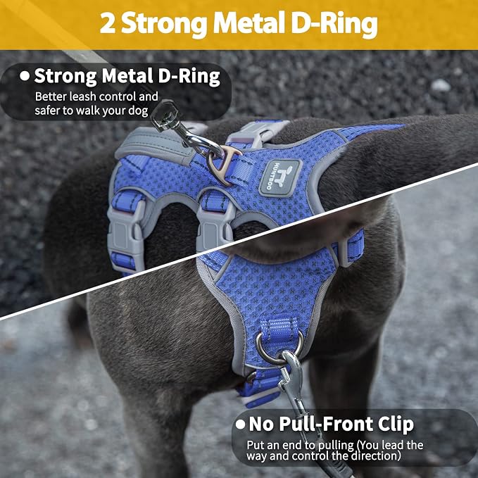 Escape Proof Harness, No Slip Dog Harness Escape Proof,Fully Reflective Harness with Handle, Breathable,Durable, Adjustable Vest for Medium Dogs Walking,Training,and Running Gear(Vista Blue,M)