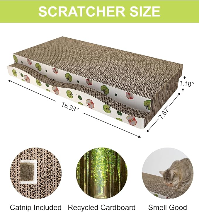 TIMHAKA Cat Scratching Board, Corrugate Cat Scratcher for Indoor Cats with Catnip, Cat Scratch Pad with Premium Scratch Textures Design, Cardboard Cat Scratcher with Double-Sided Usability (Pack of 4)