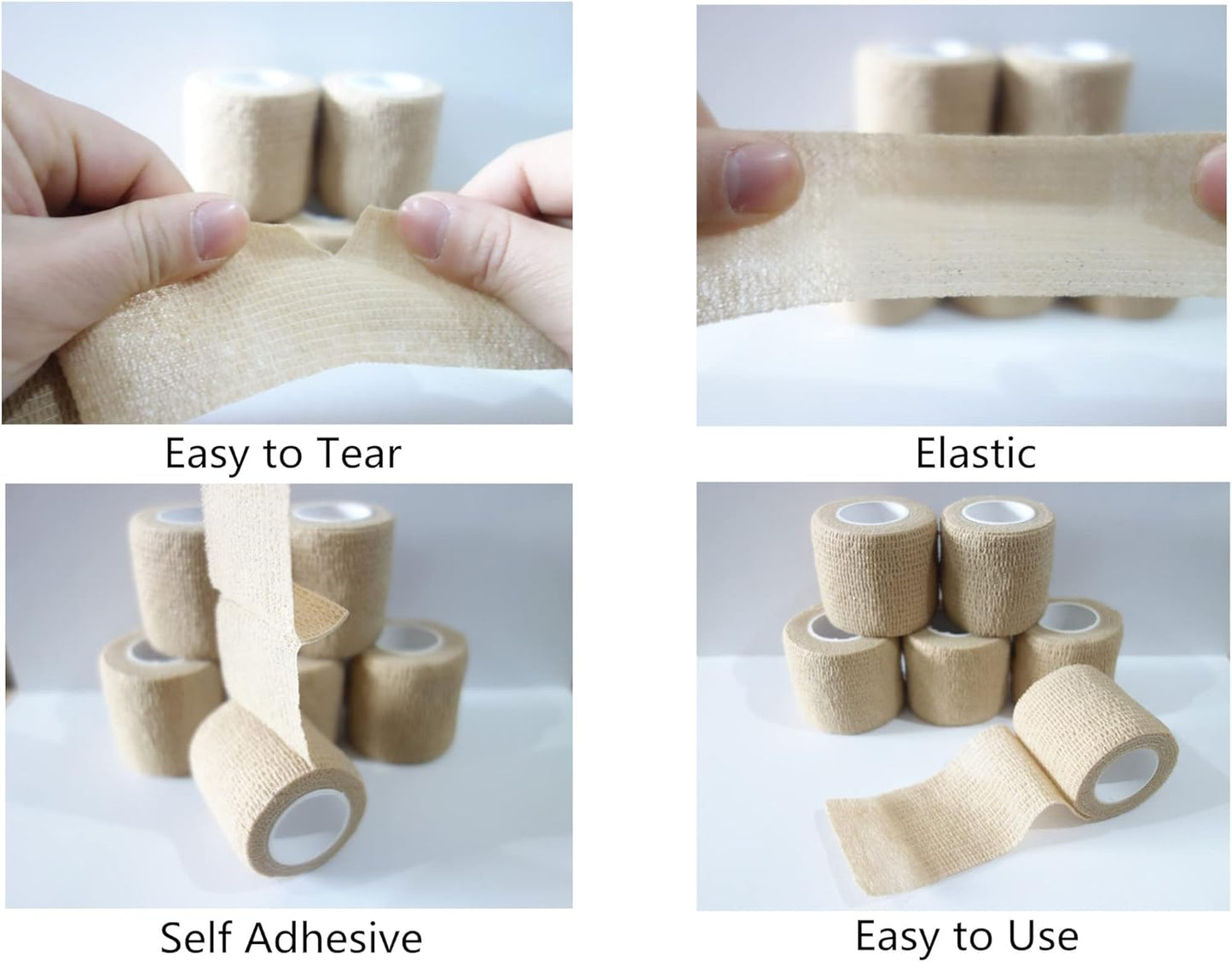 6 Pack 2" x 5 Yards Self Adhesive Bandage Wrap Breathable Cohesive Vet Wrap for Pets, Elastic Self-Adherent Tape for Sports, Wrist, Ankle (Skin Color)