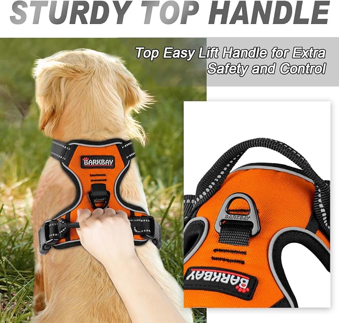 BARKBAY Dog Harness No Pull for Medium Sized Dog Front Back Clips,Dog Vest | Soft Padded No Choke With Handle,Easy On&Off,Adjustable Reflective For Walking Training Running(Orange,M)