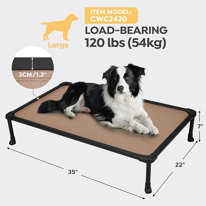 Veehoo Chew Proof Elevated Dog Bed, Indestructible Raised Dog Bed for Aggressive Chewers, Waterproof Dogs Training Platform for Indoor or Outdoor Use, 35 x 22 inches, Brown