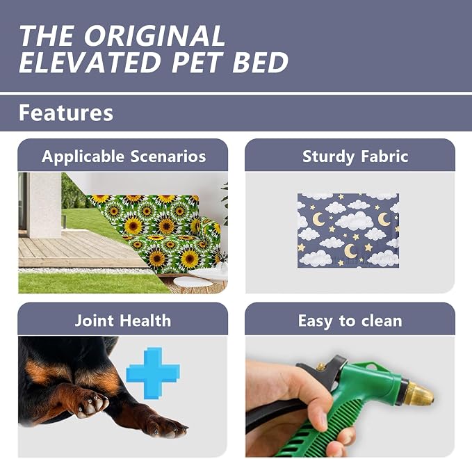 Black Night Cloud Moon Pattern Orthopedic Elevated Dog Pet Bed(47"X31"X9"),with Metal Frame,Breathable Waterproof Dog Kennel,Sleeping Bed for Small Medium Large Dogs Cats,for Home,Outdoor Use