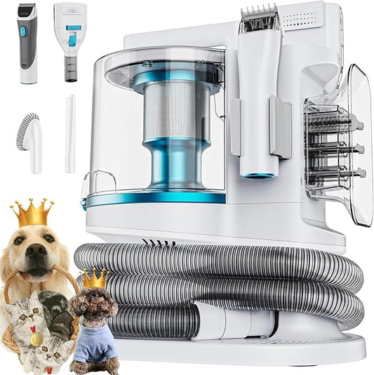 Pet Grooming Kit with 3.4L Oversized Vacuum Suction - 99% Pet Hair Removal - Professional Dog Clippers & Shedding Tools for Cats, Teddy, Poodle, Golden Retrievers (Pearl White)