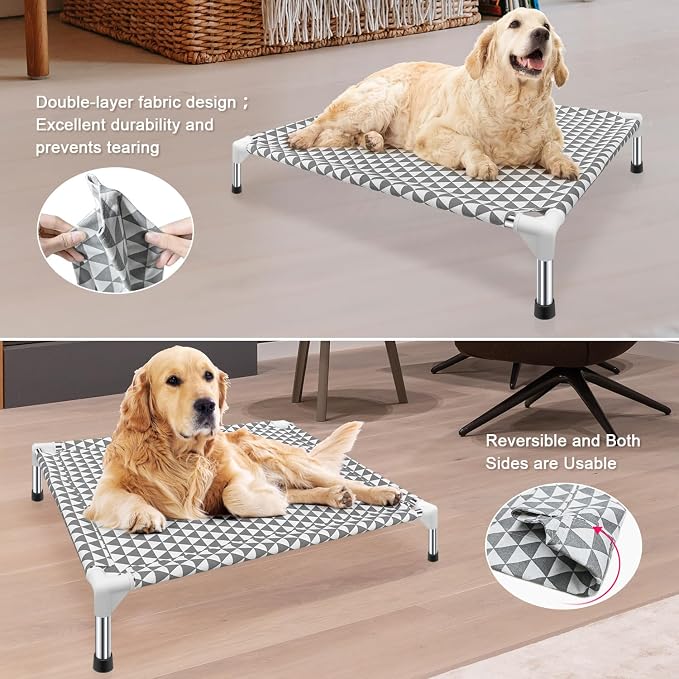 Kuntrust Elevated Outdoor Dog Bed, Medium Size, Cotton Material, Non-Slip Feet, Fits up to 70lbs (Pack of 2)