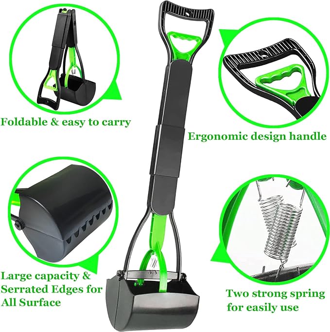32" Pooper Scooper for Large Small Dogs Heavy Duty, Long Handle Poop Scoop for Yard, Grass, Gravel, Dog Poop Grabber with High Strength Material and Durable Spring