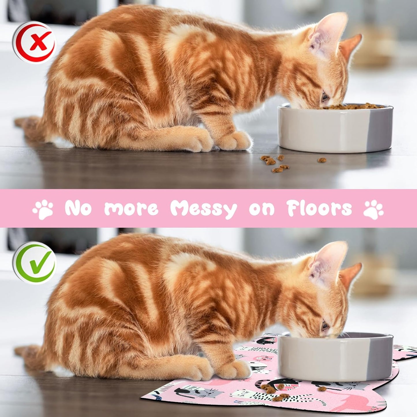 Cat Food Mats for Floor, Dog Water Bowl Mats Pet Feeding Absorbent Placemats for Food and Water Pink 17.7 * 9.8 inch