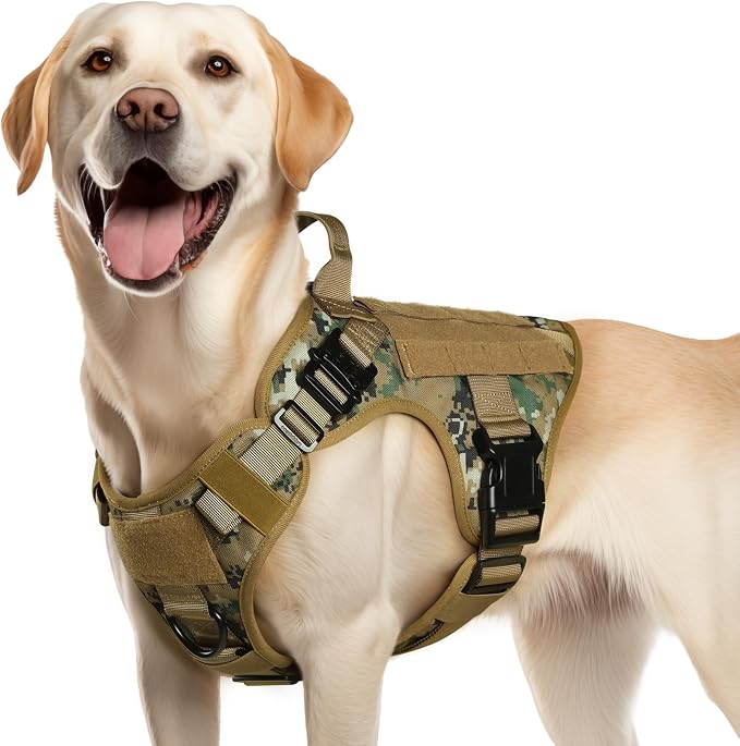 rabbitgoo Tactical Dog Harness for Medium, Heavy Duty Military No Pull Vest | Sturdy Metal Buckles, 5 Adjustments, Molle System, Powerful Pullers for Training, Hunting, Outdoor, Brown Camo, Medium