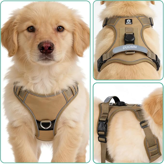 YooxArmor No Pull Tactical Dog Harness and Leash Set for Small Dogs,Khaki | Adjustable Pet Vest Harness, Reflective Easy Control for Night Walking Training