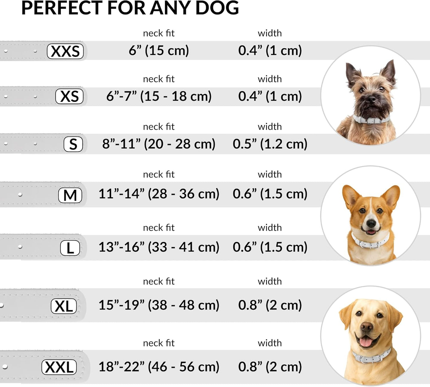 CollarDirect Rolled Leather Dog Collar, Soft Padded Round Puppy Collar, Handmade Genuine Leather Collar Dog Small Large Cat Collars 13 Colors (15-19 Inch, White Smooth)