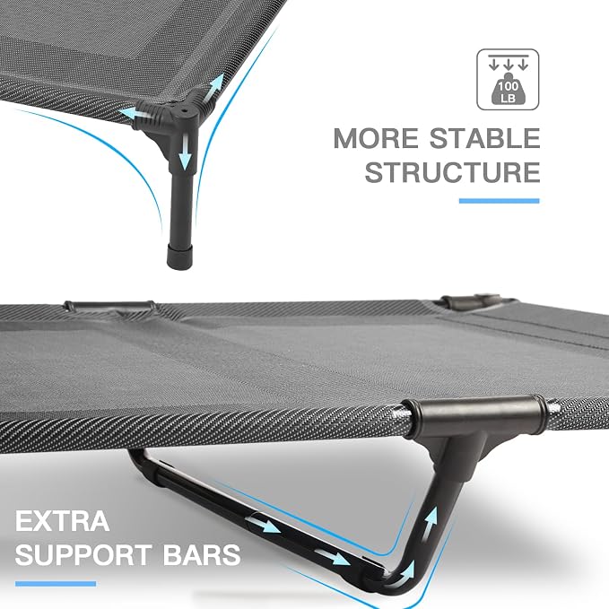 Elevated Dog Bed for Medium Dogs, Dual Support Cooling Cot with Teslin Mesh, Portable Waterproof Pet Bed for Indoor/Outdoor Use, Medium, 30x23x6.3 Inch, Grey