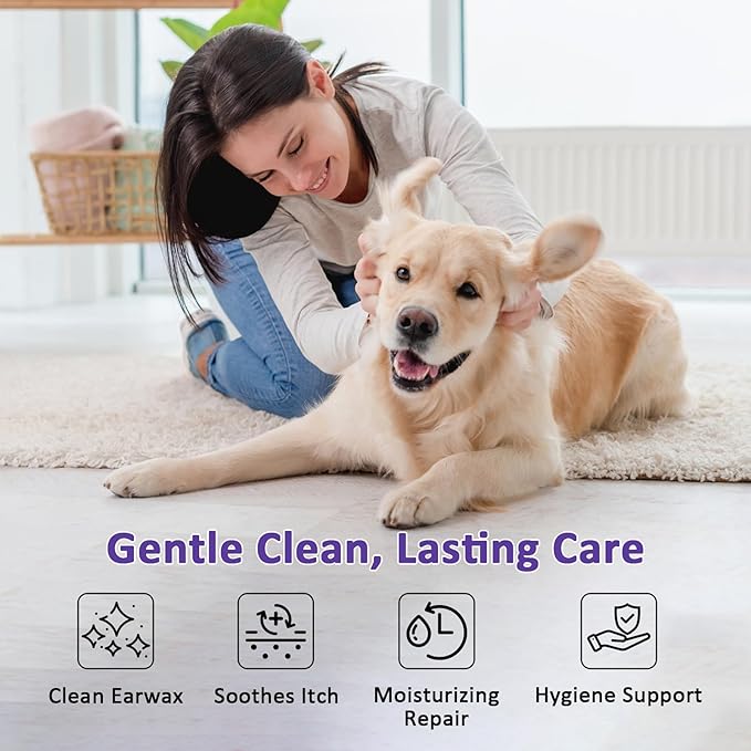 PawBubble Ear Wipes for Dogs and Cats, Dog Ear Finger Wipes, Gentle Ear Cleaner for Wax, Dirt & Odor, Relieves Discomfort & Soothes Ears, Non-Irritating, 50 Count