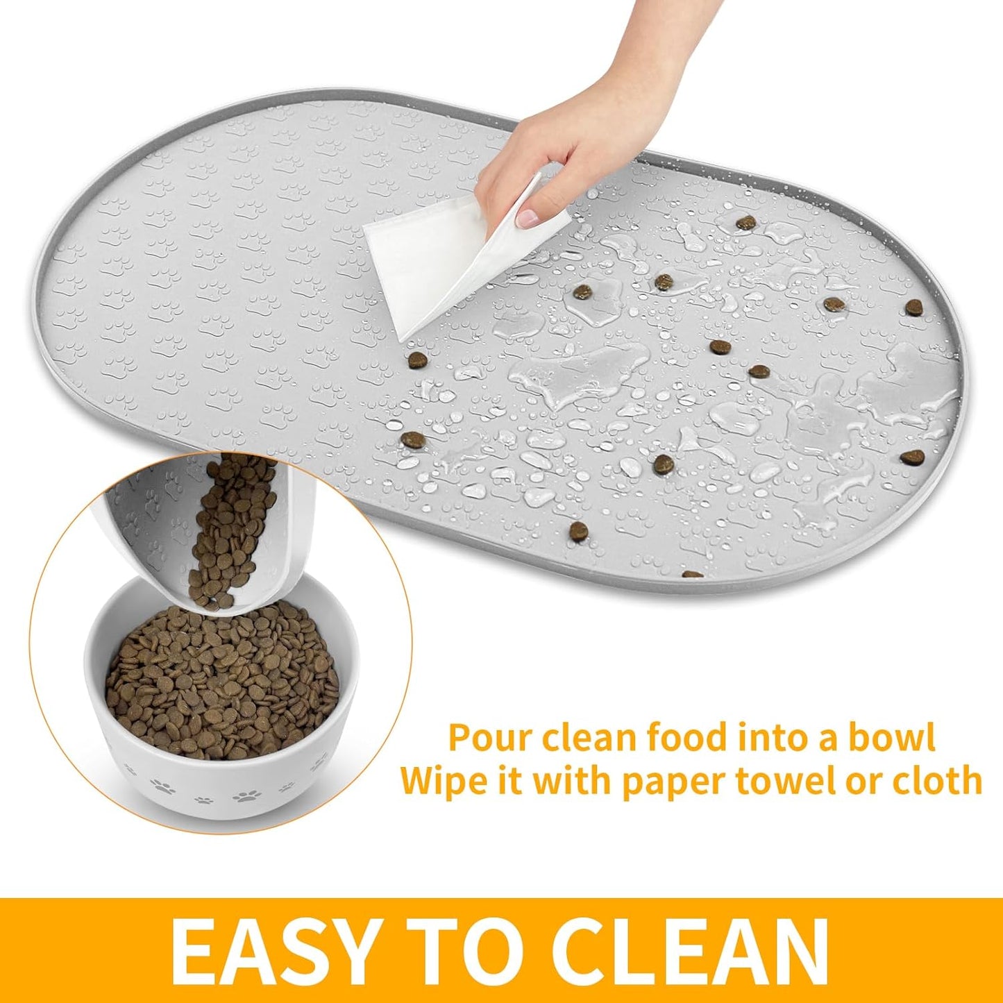 KPWACD Dog Food Mat Anti-Slip Bowl Mats for Food and Water, High-Lips Waterproof Pet Placemat Prevent Messy Spills to Floor, Silicone Puppy Feeding Trays for Large Medium Small Dogs Cats