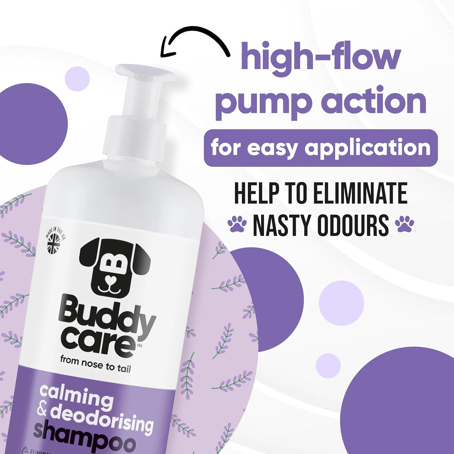 Calming & Deodorising Dog Shampoo by Buddycare | Lavender Scented | with Aloe Vera and Pro Vitamin B5 (33.8oz)