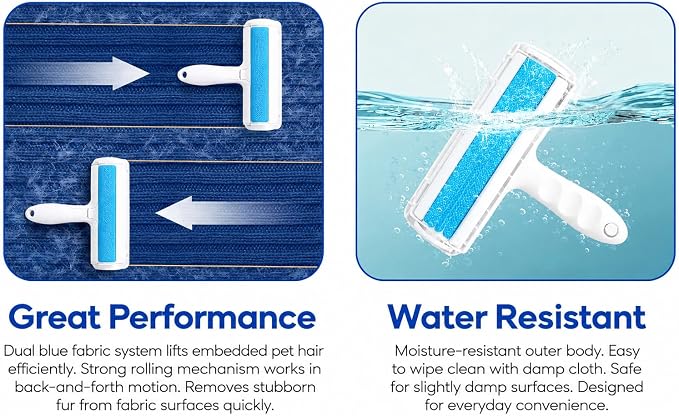 Pet Hair Remover for Dogs & Cats - Reusable Lint Roller & Hair Remover Tool for Couch, Carpet, Furniture, Bedding & Car Seats - Portable & Easy Clean Pet Fur Remover Roller for Home & Travel (Blue)