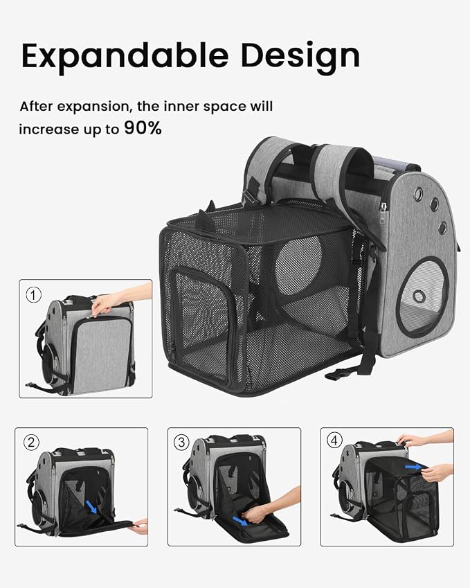 Expandable Cat Backpack Carrier for Small Cats/Dogs Airline Approved | Pet Carrier Backpack with Large Space/Breathable Mesh/Anti-Collapse,for Travel/ Hiking/Camping/Vet, Up to 18 lbs
